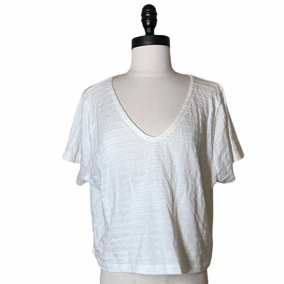 Madewell white Textured V-Neck Setlist Boxy Top size large NWT - Picture 6 of 9